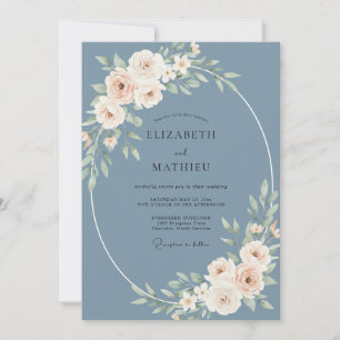 Slate Champagne Peony Wedding Invitation