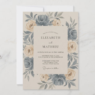 Slate Champagne Rose Wedding Invitation