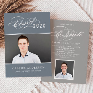 Slate Class of 2026 Calligraphy Photo Graduation Invitation