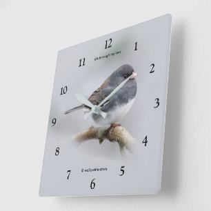 Slate-Coloured Dark-Eyed Junco on the Pear Tree Square Wall Clock