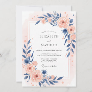Slate Coral Foliage Eucalyptus Wedding Invitation