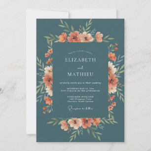 Slate Coral Wildflower Wedding Invitation