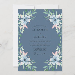 Slate Cornflower Leaf Wedding Invitation