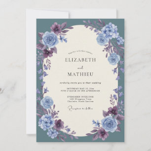 Slate Cornflower Ranunculus Eucalyptus Wedding Invitation