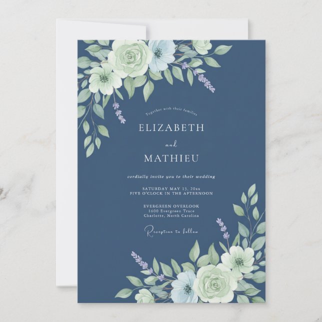 Slate Cornflower Sprig Eucalyptus Wedding Invitation (Front)