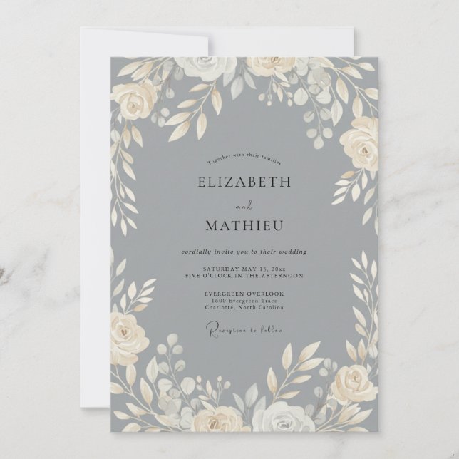 Slate Cream Foliage Eucalyptus Wedding Invitation (Front)