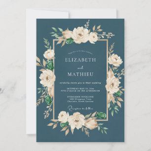 Slate Cream Ranunculus Eucalyptus Wedding Invitation