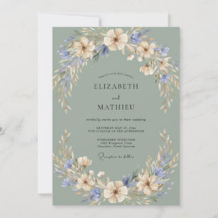 Slate Cream Wildflower Wedding Invitation