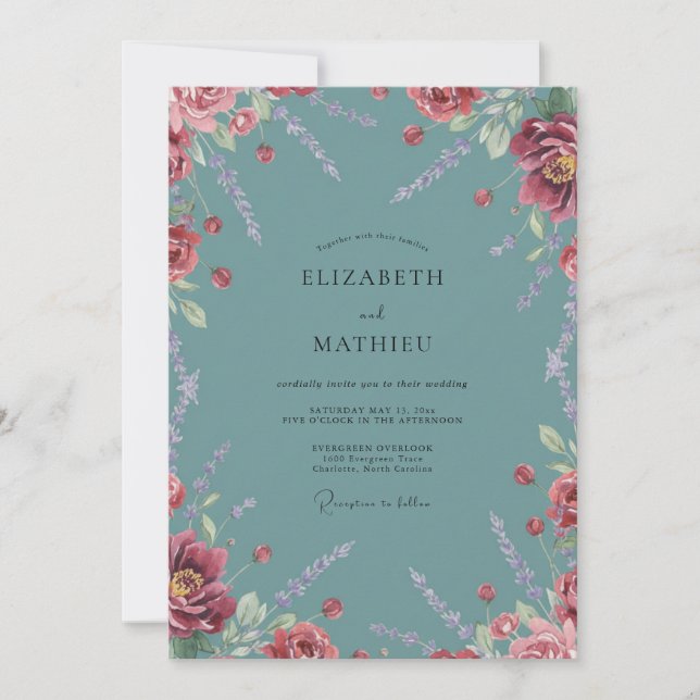 Slate Crimson Vine Wedding Invitation (Front)