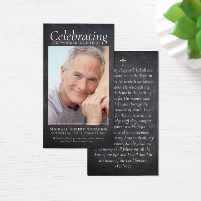Slate Cross Photo Memorial Prayer Card (Desk)