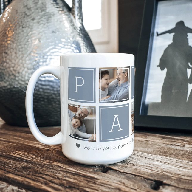 Slate | Custom Papaw 5 Photo Colorblock Collage Coffee Mug (Creator Uploaded)