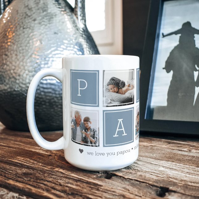 Slate | Custom Papou 5 Photo Colorblock Collage Coffee Mug (Creator Uploaded)