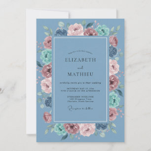 Slate Dusty Mauve Ranunculus Eucalyptus Wedding Invitation