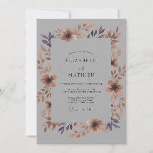 Slate Dusty Terracotta Wildflower Wedding Invitation