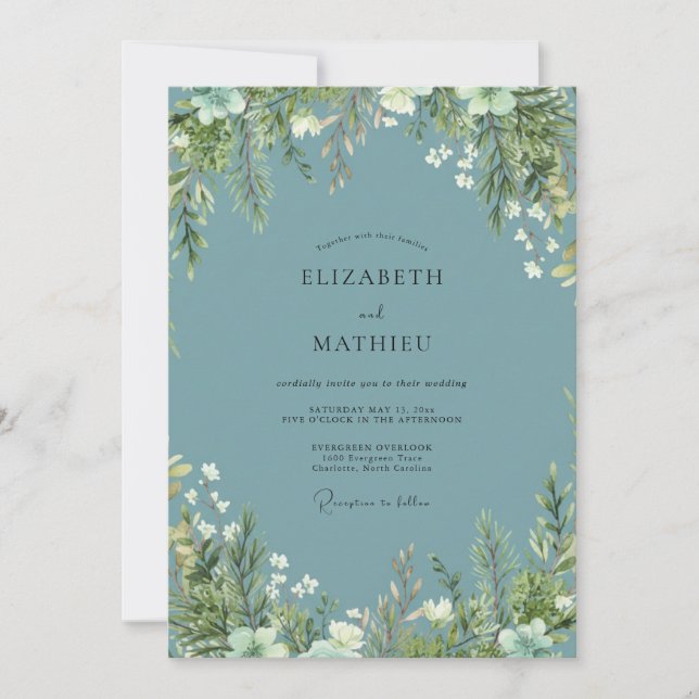 Slate Eucalyptus Foliage Wedding Invitation (Front)