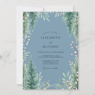 Slate Evergreen Greenery Wedding Invitation