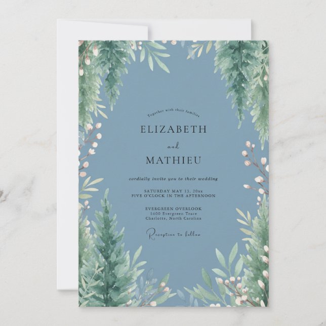 Slate Evergreen Greenery Wedding Invitation (Front)