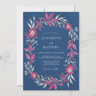 Slate Fuchsia Foliage Eucalyptus Wedding Invitation