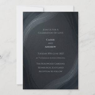 Slate Gold Agate Swirl Wedding Invitation