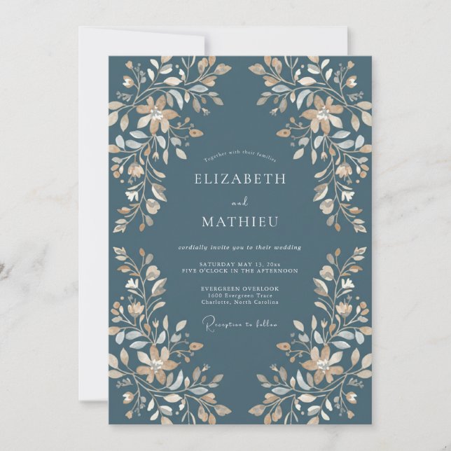 Slate Gold Foliage Eucalyptus Wedding Invitation (Front)
