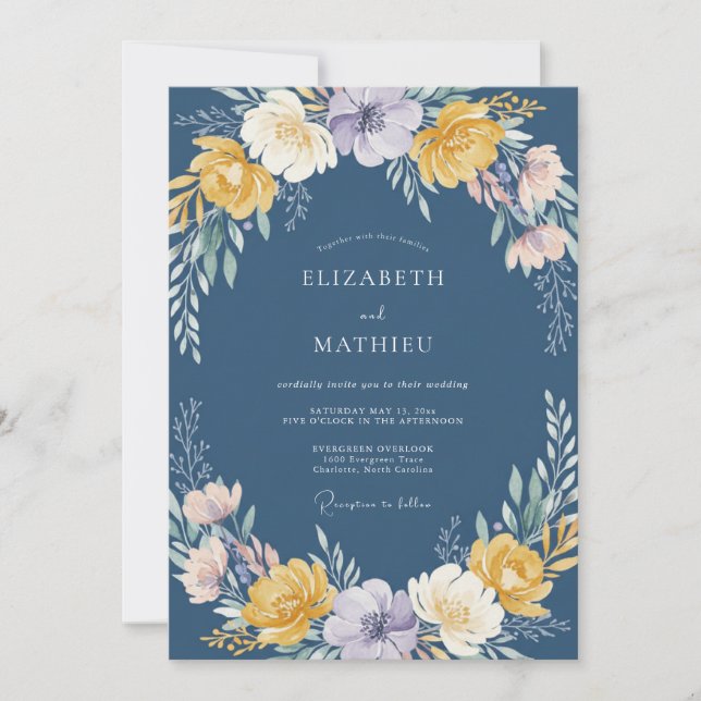 Slate Gold Watercolor Wedding Invitation (Front)