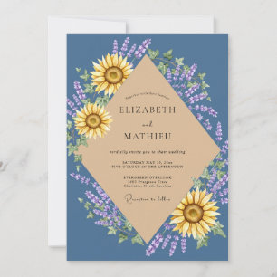 Slate Golden Sunflower Eucalyptus Wedding Invitation
