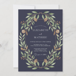 Slate Goldenen Leafy Wedding Invitation