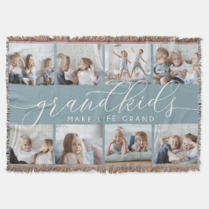Slate   Grandkids Make Life Grand Photo Collage Throw Blanket
