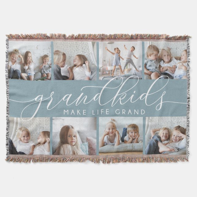 Slate | Grandkids Make Life Grand Photo Collage Throw Blanket (Front)