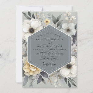 Slate Gray Floral Bloom Wedding Invitation