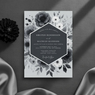 Slate Gray Floral Romantic Wedding Invitation