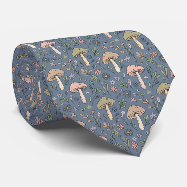 Slate Gray Fungi Botanical | Modern Groomsmen Tie (Rolled)