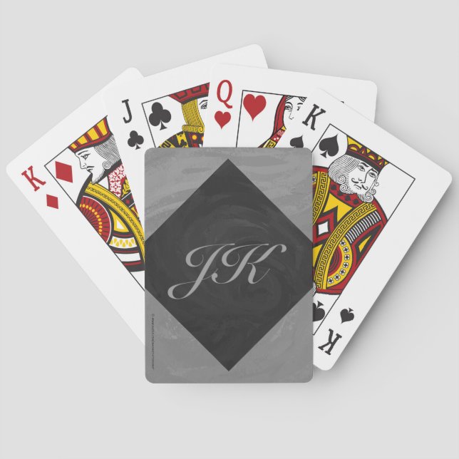 Slate Gray Monogram Playing Cards (Back)