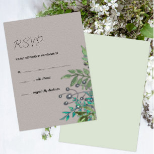 Slate Grey and Forest Greens Rustic  RSVP Card
