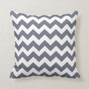 Slate Grey and White Chevron Zig Zag Pillow