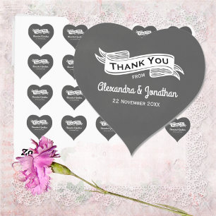 Slate Grey Chalk Style Wedding Thank You Heart Sticker