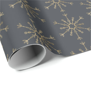 Slate Grey Charcoal Gold Snowflake Wrapping Paper