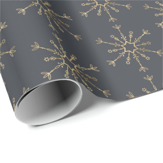 Slate Grey Charcoal Gold Snowflake Wrapping Paper (Roll Corner)