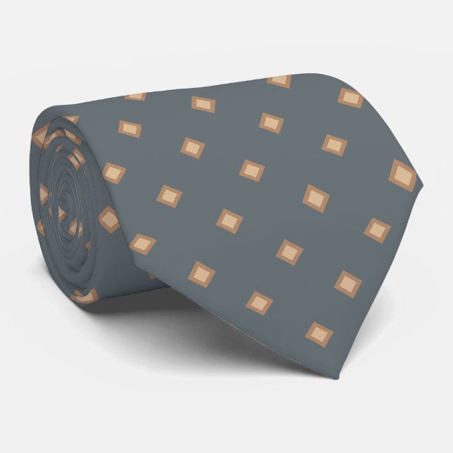 Slate Grey Coffee Latte Diamond Polka Dot Pattern Tie (Rolled)