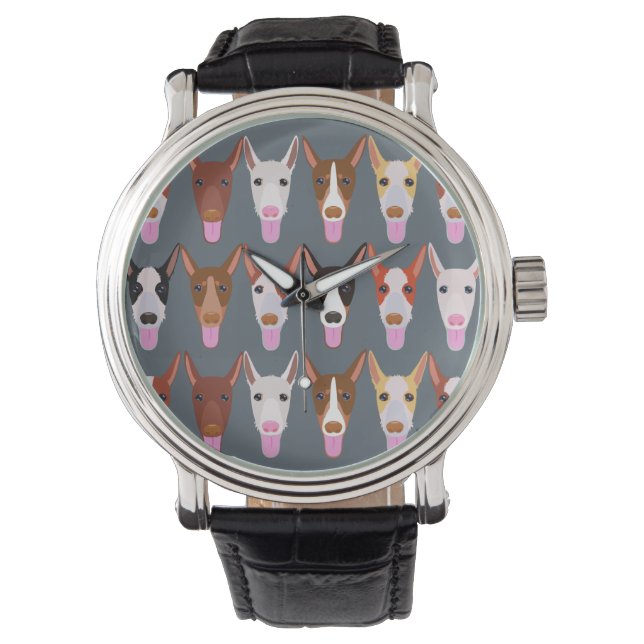 Slate Grey Cute Podenco Dog Faces Watch (Front)