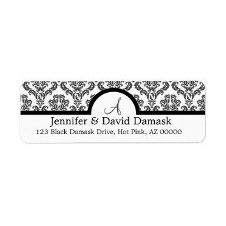 Slate Grey Damask Monogram Labels