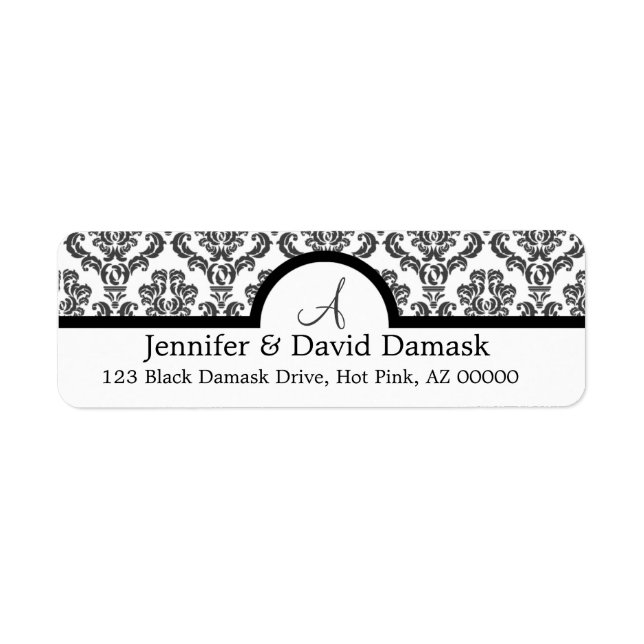 Slate Grey Damask Monogram Labels (Front)
