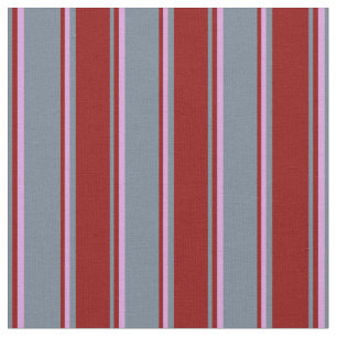 Slate Grey, Dark Red & Plum Lined Pattern Fabric