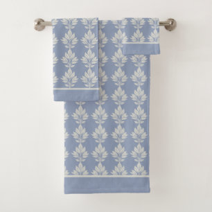Slate Grey Elegant Leaf Pattern Bath Towel Set