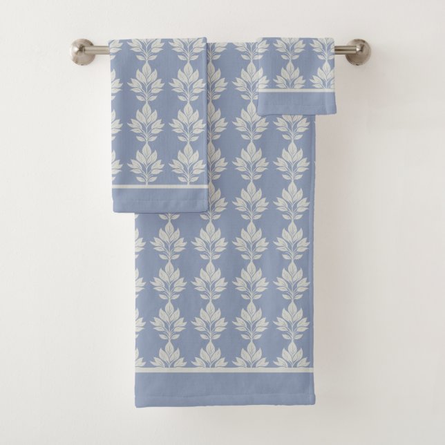 Slate Grey Elegant Leaf Pattern Bath Towel Set (Insitu)
