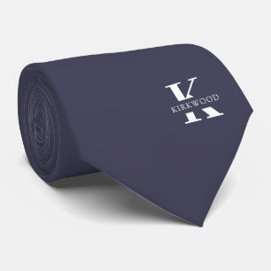 Slate Grey Elegant Monogram + Name Two-Sided Tie
