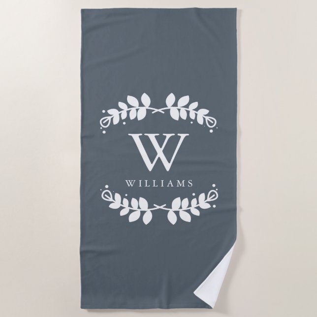 Slate Grey Framed Monogram Beach Towel (Front)