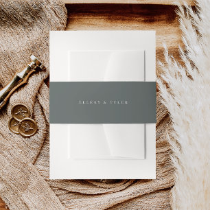 Slate Grey-Green & White Lettering Wedding Invitation Belly Band
