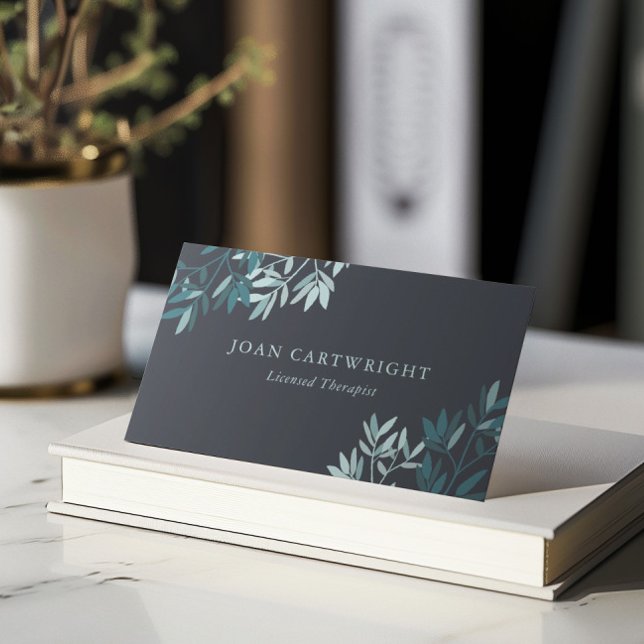 Slate Grey Greenery Leaves Therapist Business Card (Creator Uploaded)