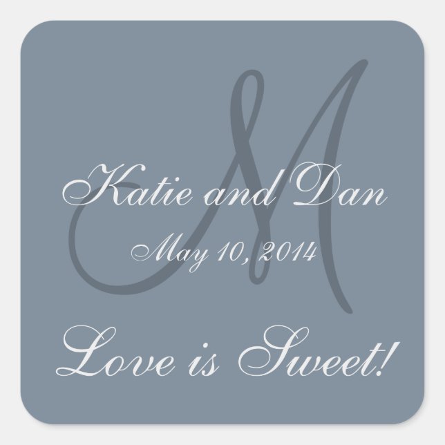 Slate Grey Life is Sweet Monogrammed Wedding Square Sticker (Front)